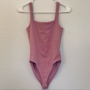 FOREVER 21 TEXTURED TANK SQUARE NECK BODYSUIT PINK MAUVE